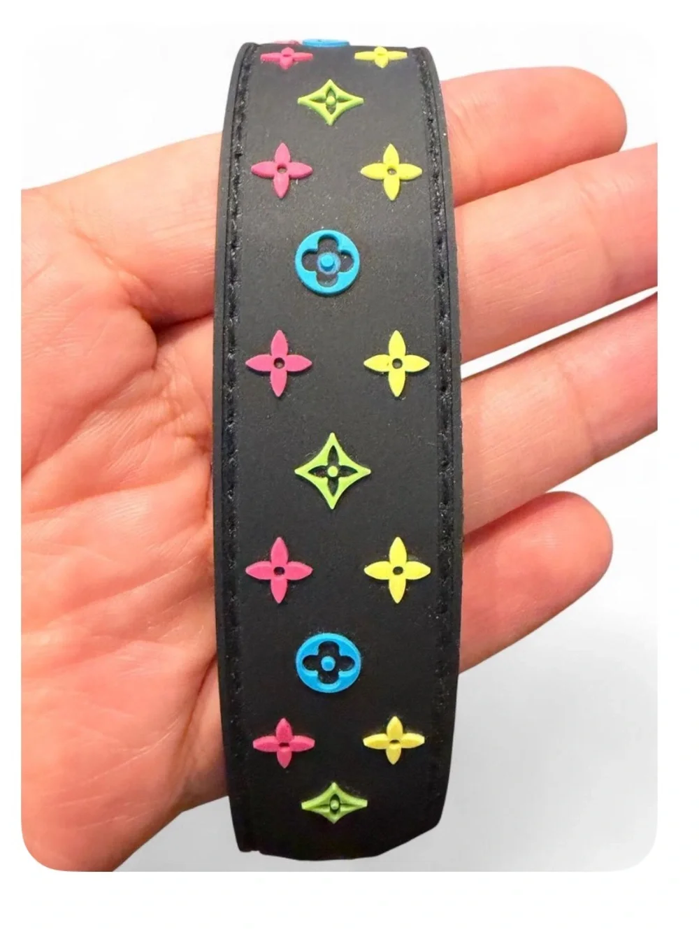 Black Dog Collar with Multicolor Monogram